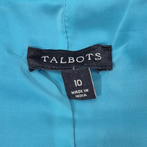 Talbots Ladies 100% Silk Sleeveless Blouse Side Zip Blue Green Wide Stripe Patte - Picture 3 of 4